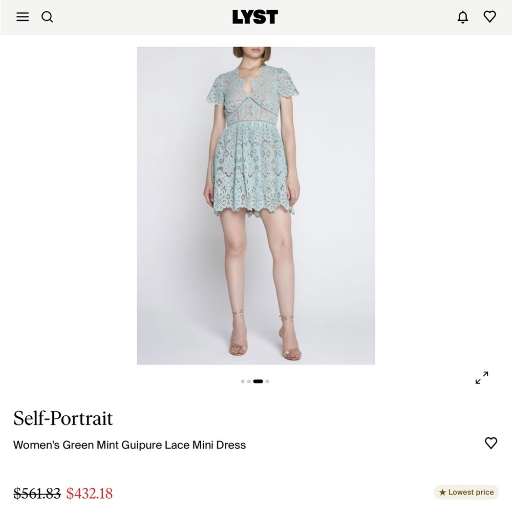 Self-Portrait Women's Green Mint Guipure Lace Mini Dress NWOT